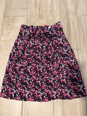 Max&Co Tie-Waist A-Line Skirt in Navy and Pink Floral